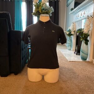 Lacoste Black Short-Sleeve Polo with Embroidered Croc